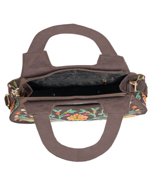 Handcrafted Pouch With Kashmiri Embrpidery Brown – MeherKriti